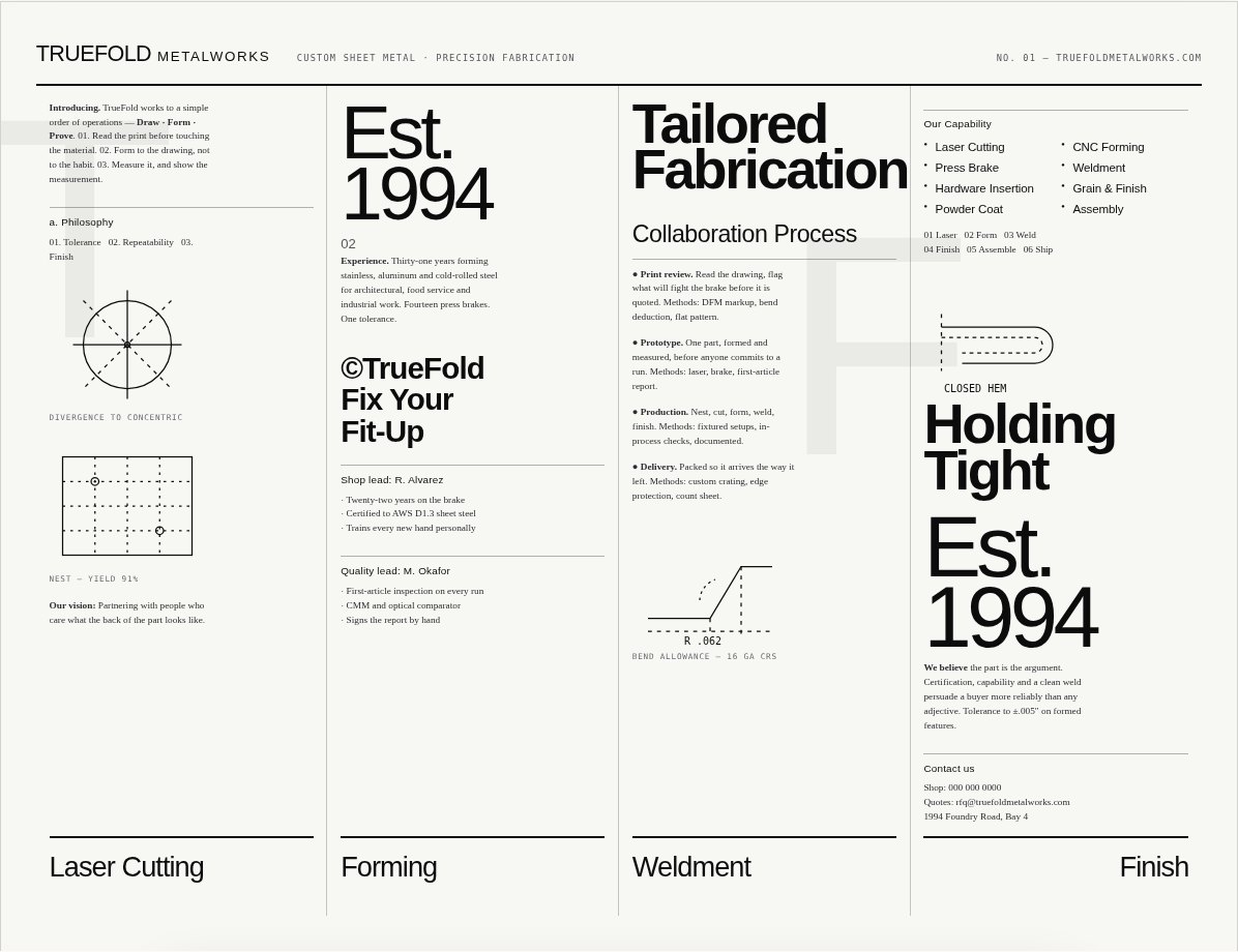 TrueFold Metalworks capability broadsheet