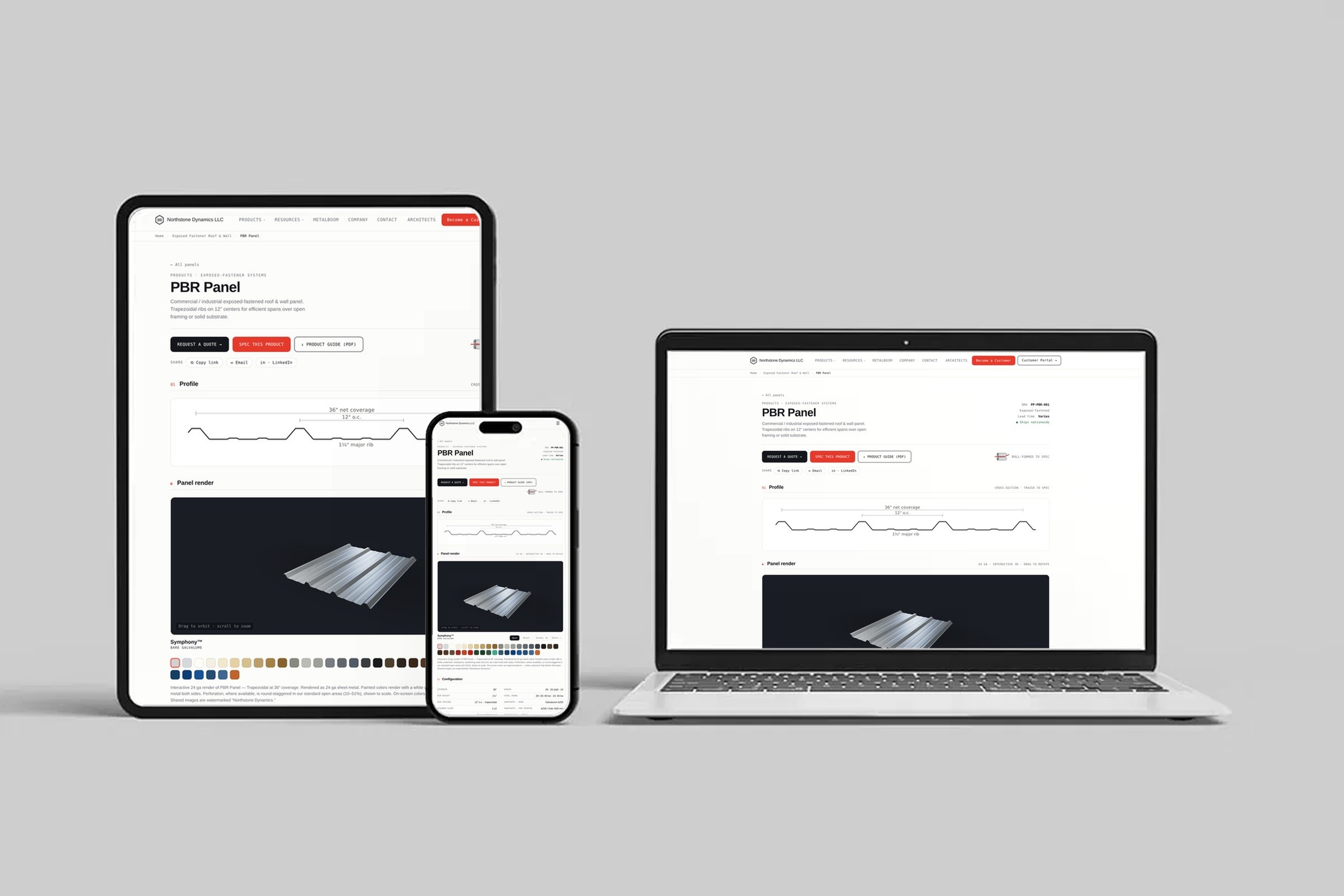 The same site rendered on a tablet, a phone and a laptop
